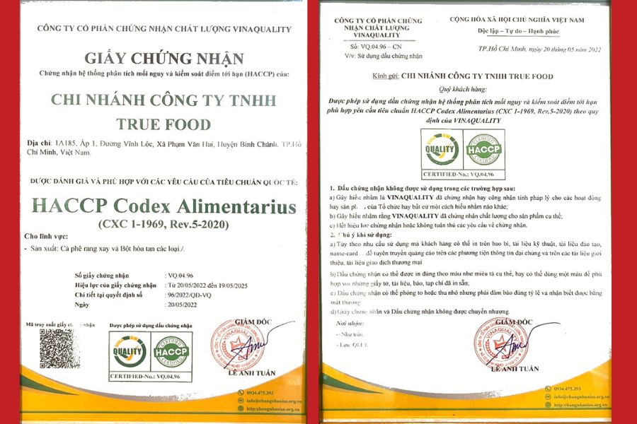 Giấy chứng nhận HACCP - Kho Cà Phê